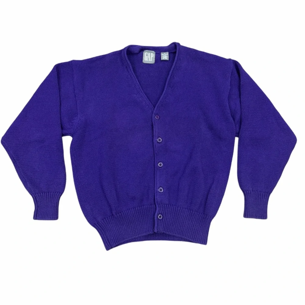 Vintage 90s GAP Purple Cotton Cardigan Sweater Minimalist Classic S - Picture 1 of 7